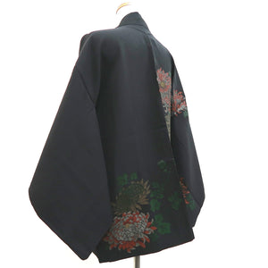 Haori Jacket Vintage(1950-1980) Black Chrysanthemum Silk #10116D2