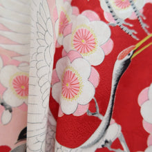 Load image into Gallery viewer, Juban Vintage(1950-1980) Red Pink Crane Birds Plum blossom Silk #10507B1
