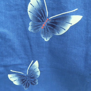 Yukata Vintage(1950-1980) Blue Butterfly Cotton #10488B1