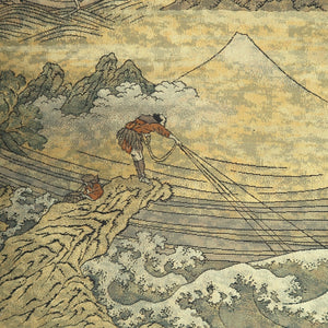 Fukuro Obi Gold Hokusai Mt. Fuji Wave Silk BB338V9