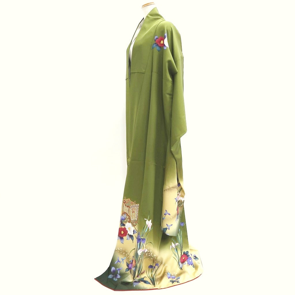 Furisode Green Iris Bellflower Tall Silk #9691J4