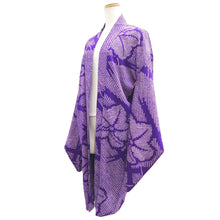 Load image into Gallery viewer, Haori Jacket Vintage(1920-1950) Blueish Purple Shibori Leaves Silk #11057A3
