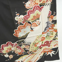 Load image into Gallery viewer, Tomesode Vintage(1920-1950) Black Crane Birds Hand painted Silk #10496B1
