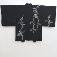 Load image into Gallery viewer, Haori Jacket Vintage(1950-1980) Black Shibori Leaves Silk #9996C2
