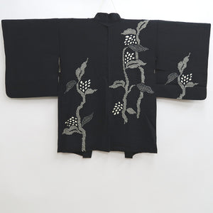 Haori Jacket Vintage(1950-1980) Black Shibori Leaves Silk #9996C2