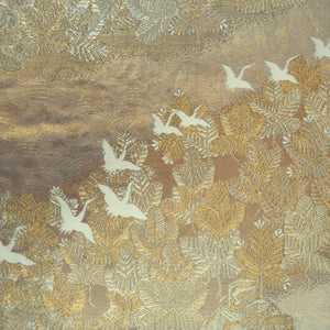 Fukuro Obi Gold White Crane Birds Silk BB277V6