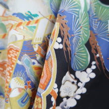 Load image into Gallery viewer, Tomesode Vintage(1920-1950) Black Hand painted Crane Birds Silk #10405A1
