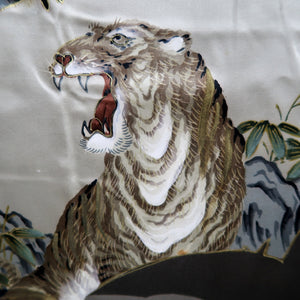 Men's Haori Vintage(1950-1980) Black Mt. Fuji Dragon Tiger Silk #10286E4