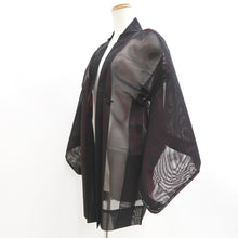 Load image into Gallery viewer, Haori Jacket Black Wine red Sheer Botanical Embroidery Silk #10919E5
