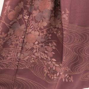 Kimono Wine red Ryusui Flower Silk #10536B3