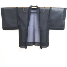 Load image into Gallery viewer, Haori Jacket Vintage(1950-1980) Black Blue Sheer Ripple Birds Silk #10899E5

