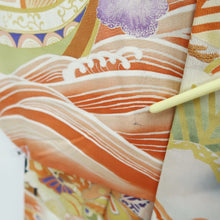 Load image into Gallery viewer, Furisode Vintage(1920-1950) Black Crane Birds Silk #11108Z1
