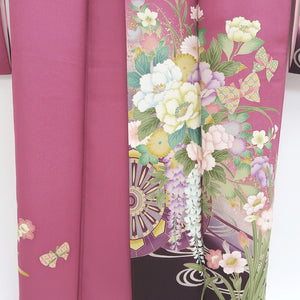 Furisode Magenta Peony Bird Silk #9681J3