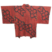Load image into Gallery viewer, Haori Jacket Vintage(1920-1950) Red Black Shibori Yabane Floral pattern Silk #11037A2
