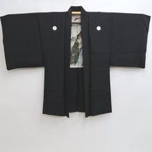 Load image into Gallery viewer, Men&#39;s Haori Vintage(1950-1980) Black Habutae Cherry Blossom Silk #9985C2
