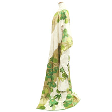 Load image into Gallery viewer, Furisode Vintage(1950-1980) White Gold Green Embroidery Chrysanthemum Bamboo Silk #10547B3
