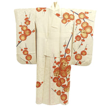 Load image into Gallery viewer, Furisode Vintage(1950-1980) Cream white Plum blossom Branch Silk #10566B4
