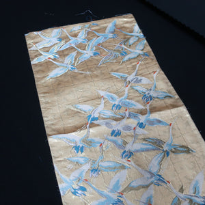 BB10010AB Silk Obi Fabric Crane Birds Gold 44.5x10.2in(113x26cm)