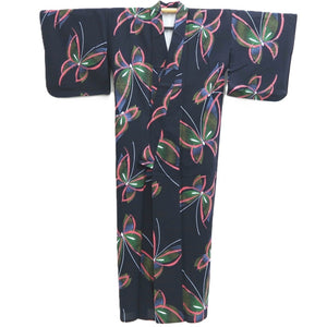 Yukata Vintage(1950-1980) Navy Butterfly Cotton #10351F3