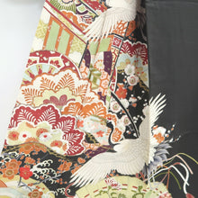 Load image into Gallery viewer, Tomesode Vintage(1920-1950) Black Crane Birds Hand painted Silk #10496B1
