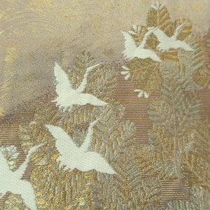 Fukuro Obi Gold White Crane Birds Silk BB277V6