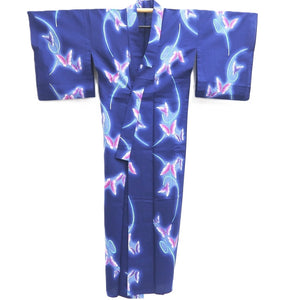Yukata Vintage(1950-1980) Blue Butterfly Cotton #10480A5