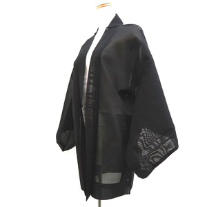 Haori Jacket Vintage(1950-1980) Black Red See-Through Flower Silk #10222E2