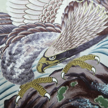 Load image into Gallery viewer, Men's Haori Vintage(1950-1980) Blueish Black Eagle Curling Wave Silk #10652C4
