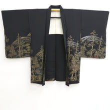 Load image into Gallery viewer, Haori Jacket Vintage(1950-1980) Black Gold Landscape Tree Mountain Silk #9759A3
