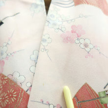 Load image into Gallery viewer, Furisode Pink Folding Fan Plum blossom Bird Silk #11085A5
