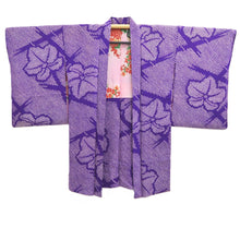 Load image into Gallery viewer, Haori Jacket Vintage(1920-1950) Blueish Purple Shibori Leaves Silk #11057A3
