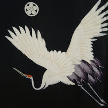 Load image into Gallery viewer, Furisode Vintage(1920-1950) Black Crane Birds Silk #11108Z1
