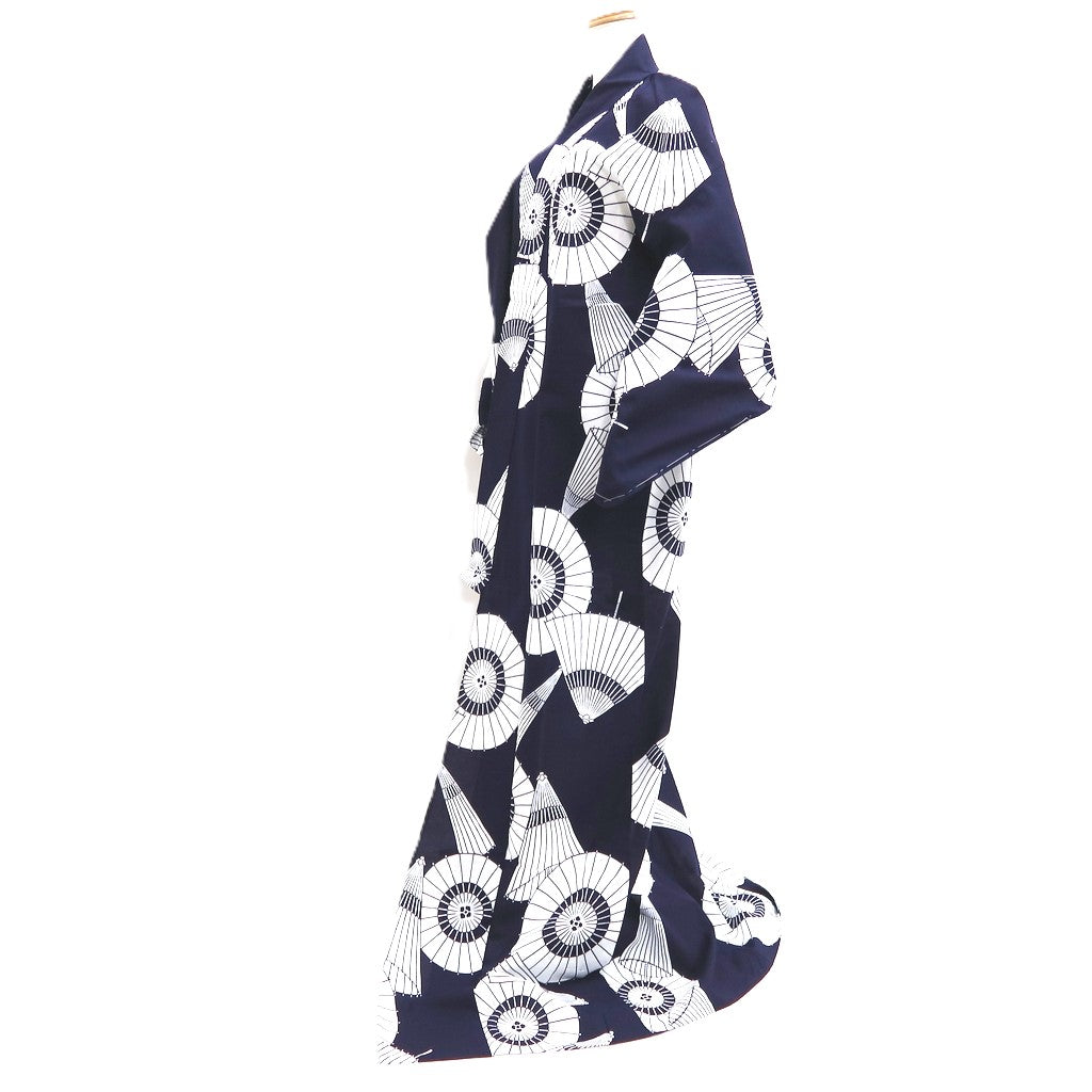 Yukata Vintage(1950-1980) Navy White Bangasa Umbrella Cotton #10489B1