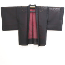 Load image into Gallery viewer, Haori Jacket Vintage(1950-1980) Black Wine red Sheer Botanical Silk #10909E5
