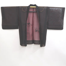 Load image into Gallery viewer, Haori Jacket Black Wine red Sheer Botanical Embroidery Silk #10919E5
