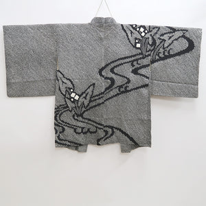 Haori Jacket Vintage(1950-1980) Black Shibori Ryusui Silk #9886B3