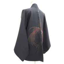 Load image into Gallery viewer, Haori Jacket Black Gold Red Bird Silk #10998F4
