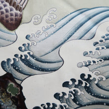 Load image into Gallery viewer, Men's Haori Vintage(1950-1980) Blueish Black Eagle Curling Wave Silk #10652C4
