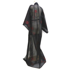 Load image into Gallery viewer, Kimono Vintage(1950-1980) Black Wine red See-Through Flower Silk #10279E4
