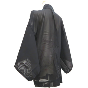 Haori Jacket Vintage(1950-1980) Black Red See-Through Flower Silk #10222E2