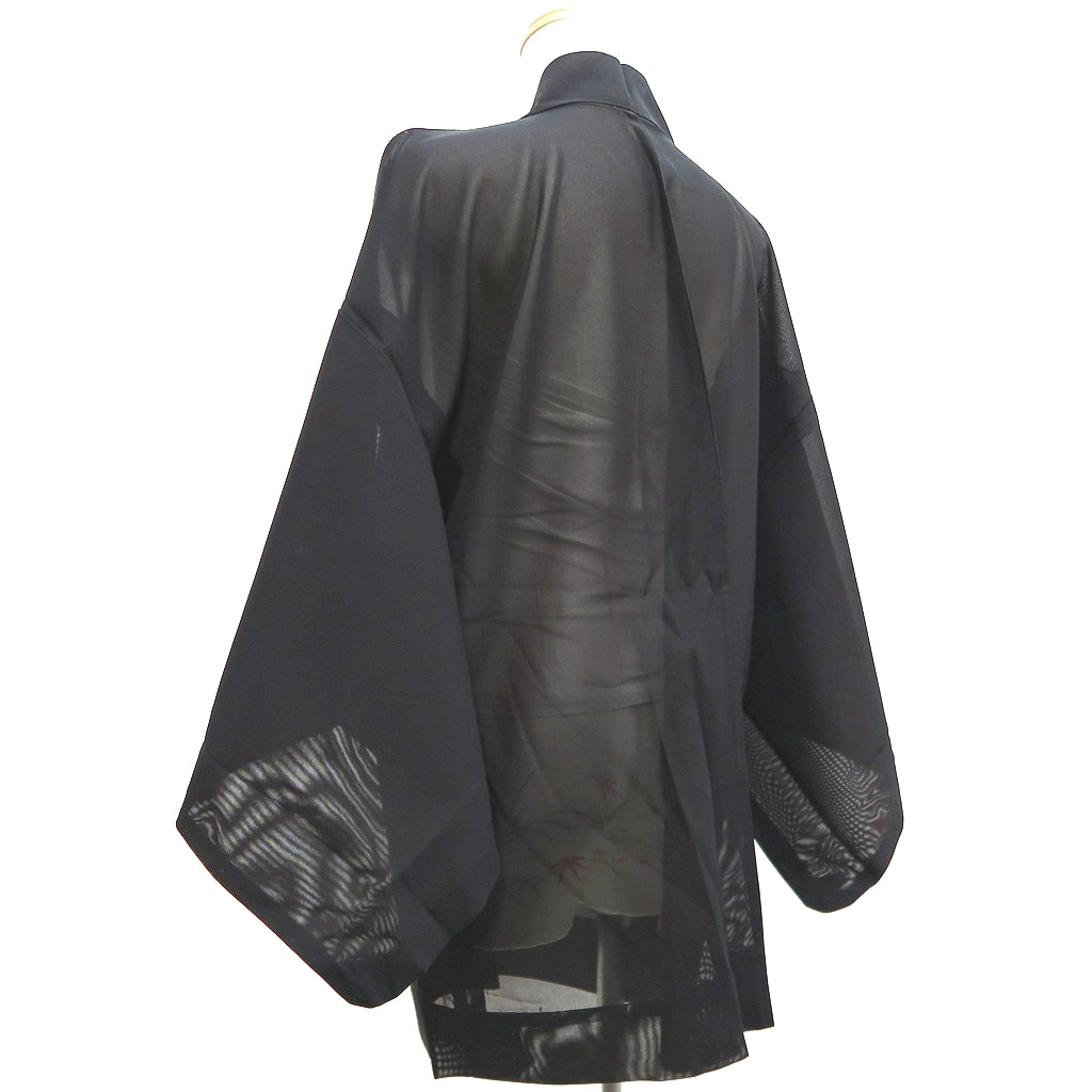 Haori Jacket Vintage(1950-1980) Black Red See-Through Flower Silk #10222E2