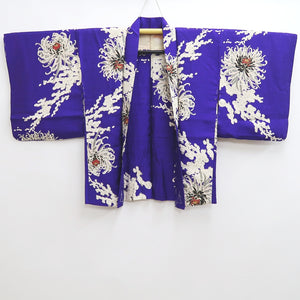 Haori Jacket Vintage(1920-1950) Blueish Purple Chrysanthemum Silk #9962C1