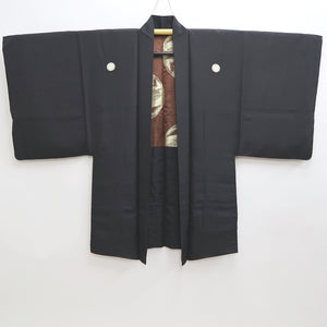 Men's Haori Vintage(1950-1980) Black Montsuki Habutae Dragon Tiger Silk #9822B1