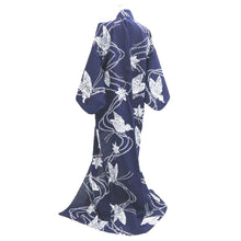 Load image into Gallery viewer, Yukata Navy Butterfly Cotton #11102B1
