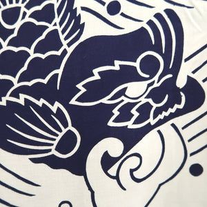 Yukata Vintage(1950-1980) White Navy Fish Wave Cotton #9915B4