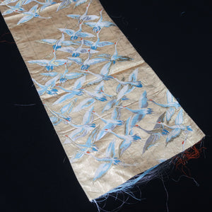 BB10010AB Silk Obi Fabric Crane Birds Gold 44.5x10.2in(113x26cm)