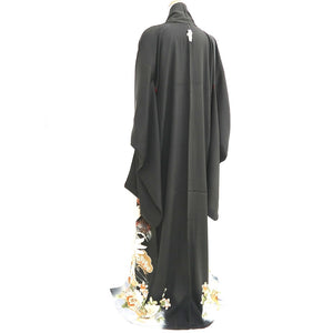Tomesode Vintage(1920-1950) Black Hand painted Crane Birds Silk #10406A1