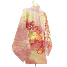 Load image into Gallery viewer, Haori Jacket Red Yellow Full Shibori Flower Silk #10839E2
