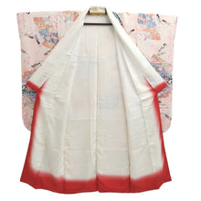 Load image into Gallery viewer, Furisode Pink Folding Fan Plum blossom Bird Silk #11085A5
