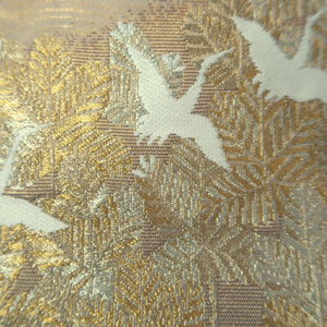 Fukuro Obi Gold White Crane Birds Silk BB277V6